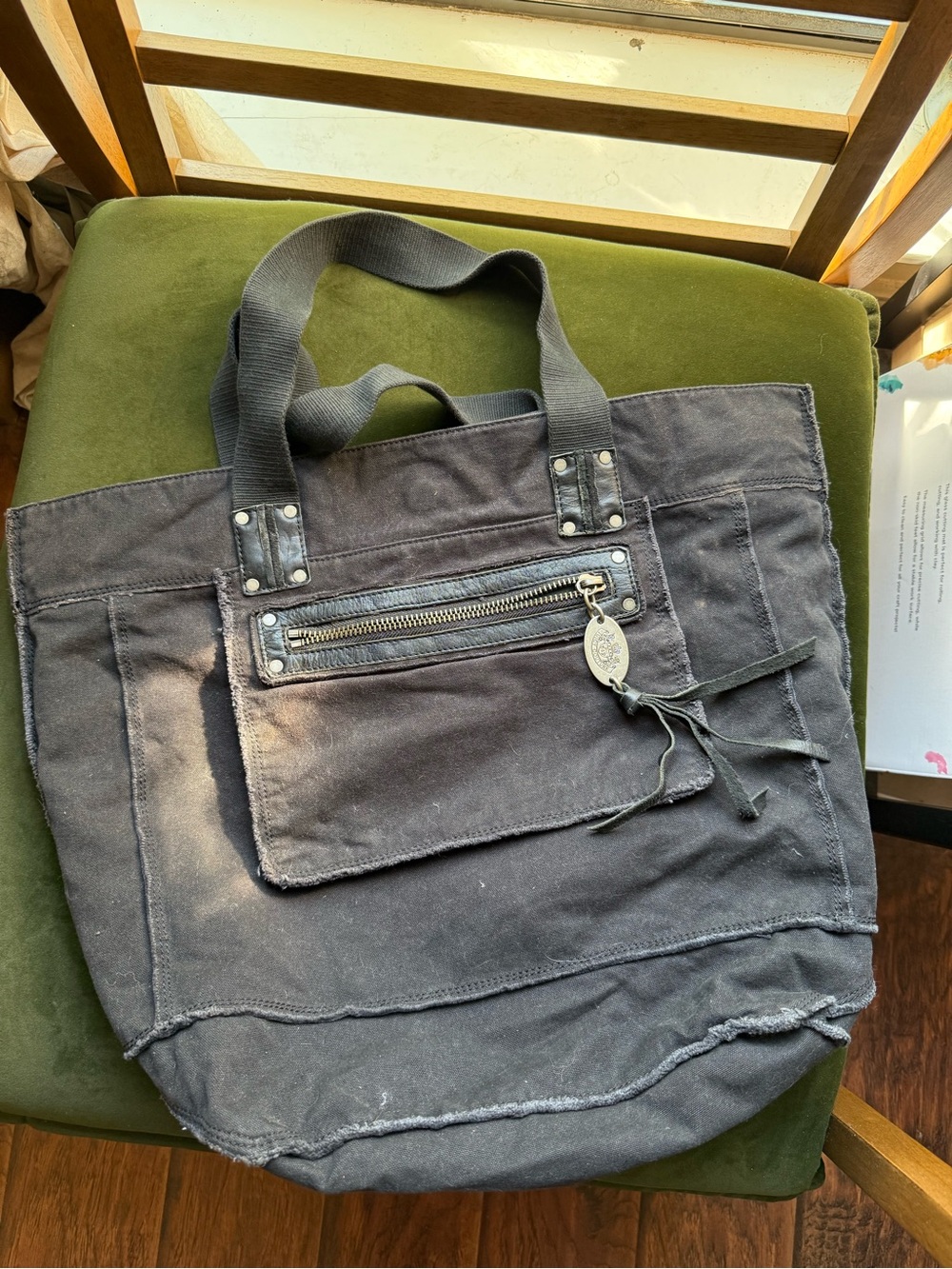 Y2K Juicy Couture Black Canvas Distressed Tote Logo Bag, Size OS, NWT